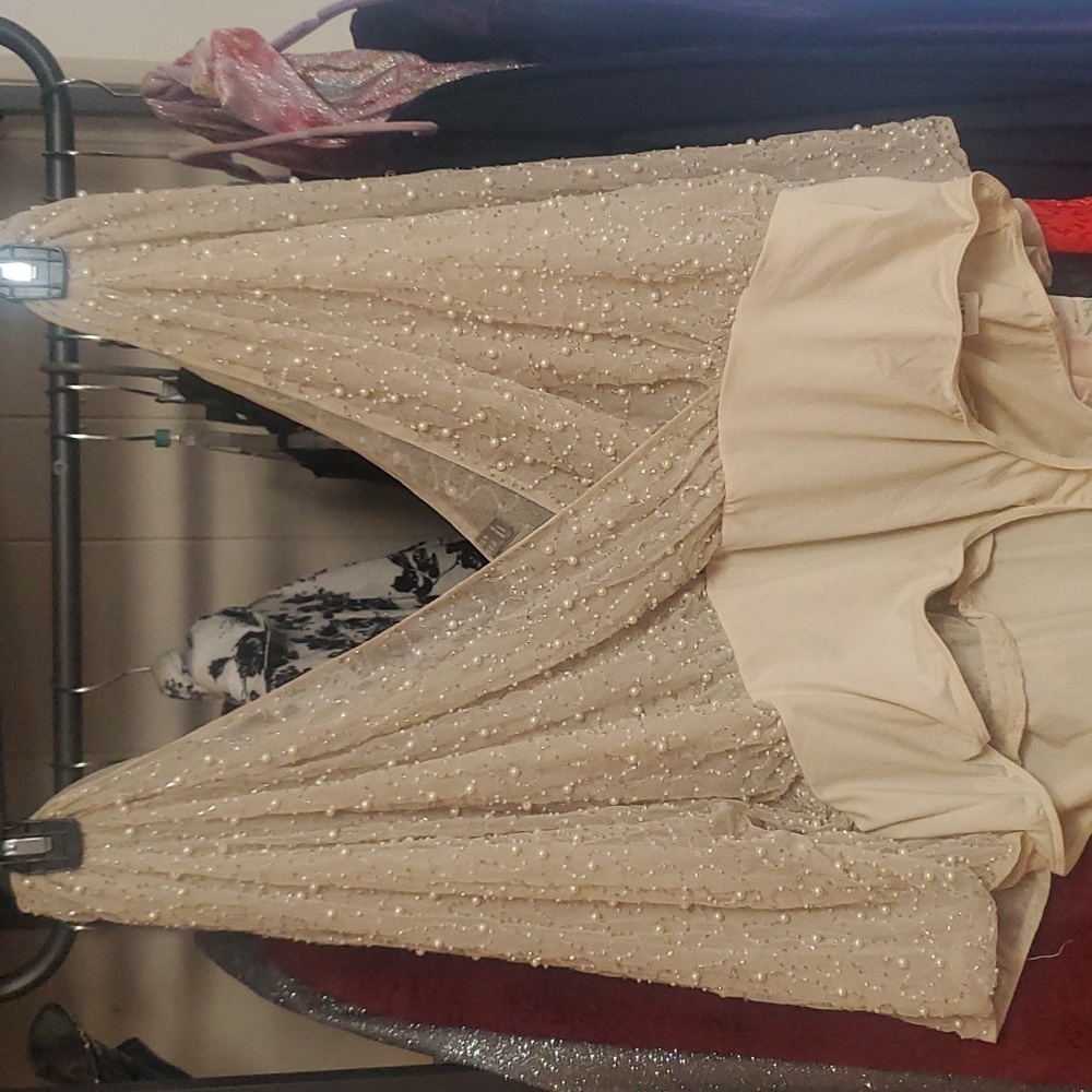 Sheer pearl embellished thong body suit